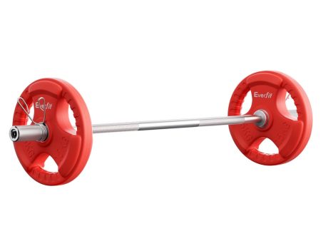 Everfit Barbells Set 36kg 120cm Dumbbell Barbell Plate Weight Lifting Home Gym Red Lifting Hot on Sale