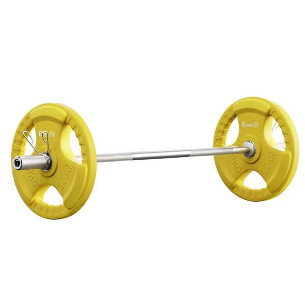 Everfit Barbells 46KG 120CM Dumbbell Barbell Plate Weight Lifting Home Gym Yellow Fashion