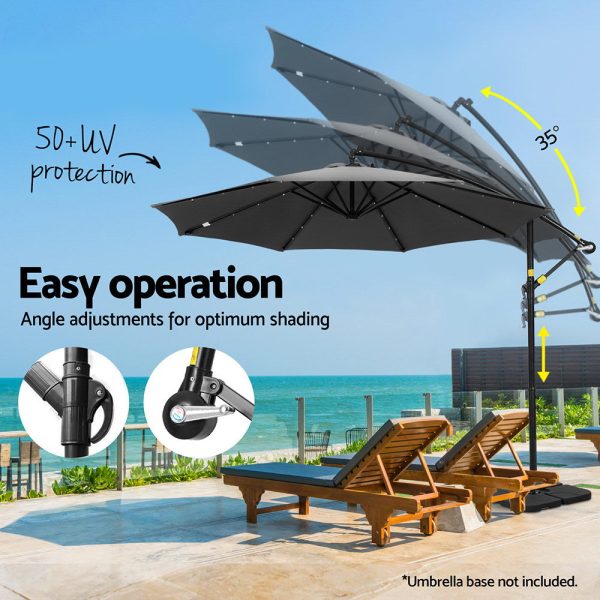 Instahut Outdoor Umbrella 3M Cantilever Beach LED Base Garden Sun Patio Charcoal For Sale