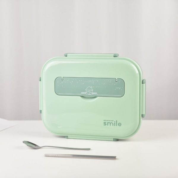 Kylin 304 Stainless Steel 5 Divided Smile Small Lunch Box With Soup Pot - Green | Small Smile Lunch Box Sale