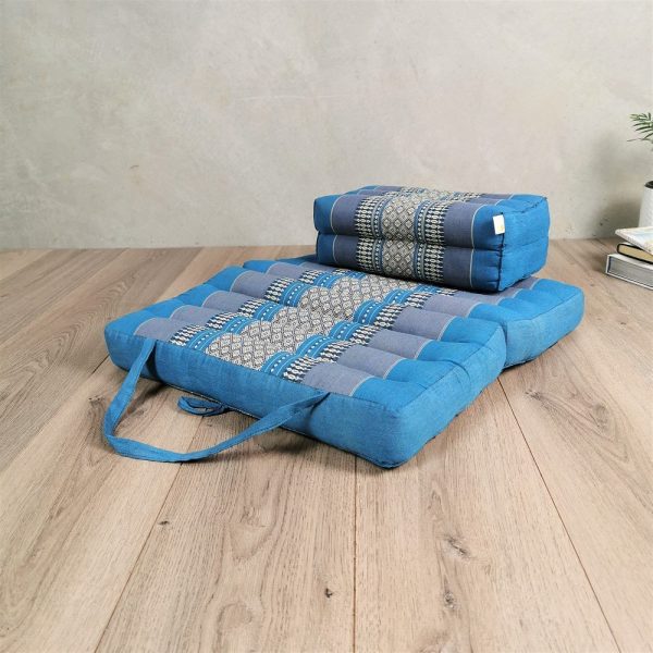 Foldable Meditation Cushion + Seating Block Set Blue Online Hot Sale