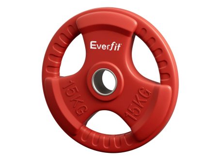 Everfit Weight Plates Standard 15kg Dumbbell Barbell Plate Weight Lifting Home Gym Red Supply