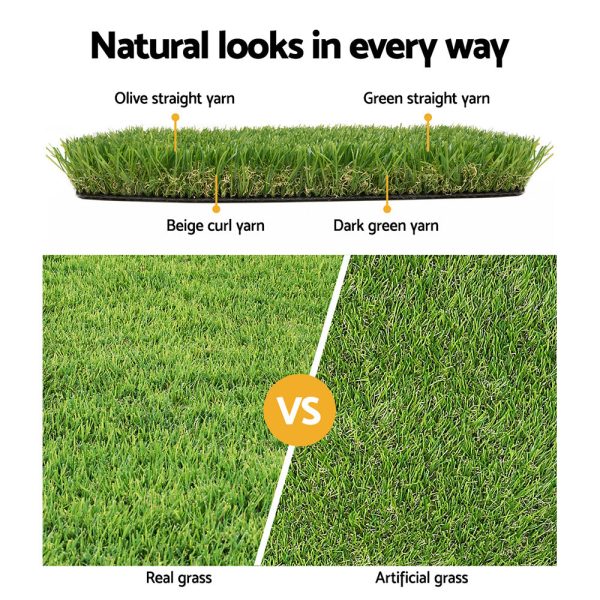 Primeturf Artificial Grass | 40mm | 2mx5m | Synthetic Fake Lawn Turf | Plastic Plant 4-coloured Discount