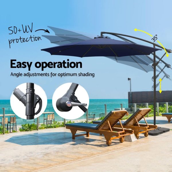 Instahut 3m Umbrella w Base Outdoor Cantilever Beach Garden Patio Parasol Navy Online