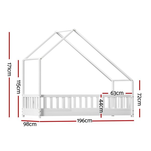 Artiss Bed Frame Wooden Kids House Single Frame White PAVO on Sale