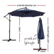 Instahut Outdoor Umbrella 3M Cantilever Beach LED Umbrellas Garden Shade Patio Hot on Sale