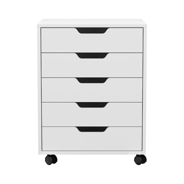 Artiss 5-Drawer Filing Cabinet | Mobile Rolling Storage Cabinet | Chest of Drawers | Stand | White For Sale