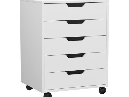 Artiss 5-Drawer Filing Cabinet | Mobile Rolling Storage Cabinet | Chest of Drawers | Stand | White For Sale