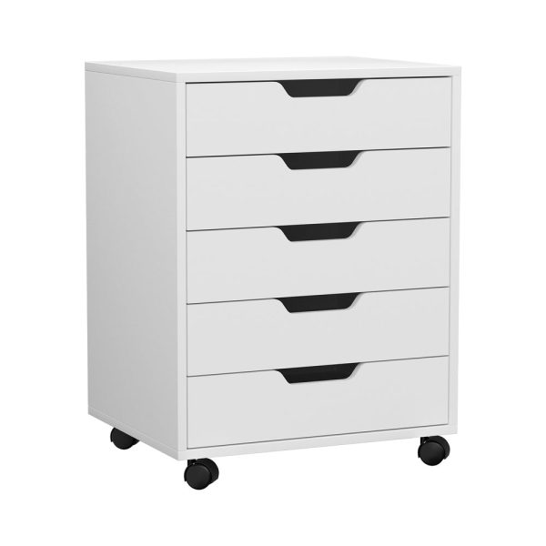 Artiss 5-Drawer Filing Cabinet | Mobile Rolling Storage Cabinet | Chest of Drawers | Stand | White For Sale