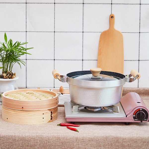 Justcook 20cm Non-stick Soup Pot with Bamboo Steamer and Lid | Versatile Cookware Sale