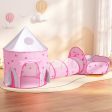 Keezi Kids Playhouse Play Tent Pop Up Castle Crawl Tunnel Basketball Hoop Pink Sale