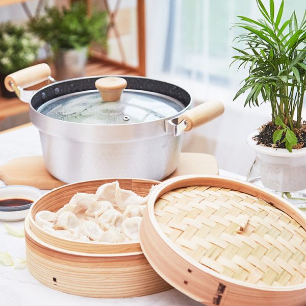 Justcook 20cm Non-stick Soup Pot with Bamboo Steamer and Lid | Versatile Cookware Sale