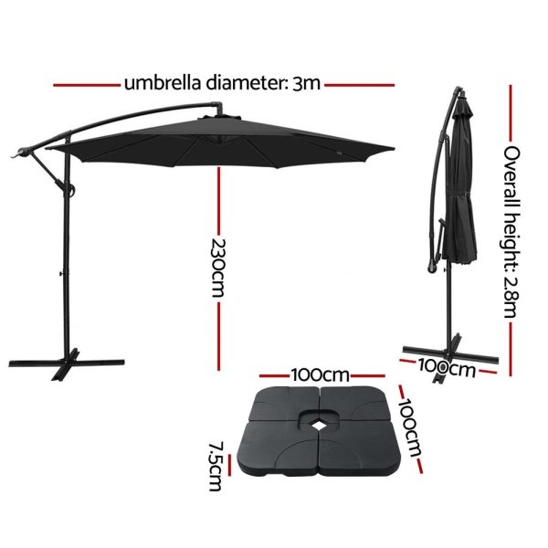 Instahut 3m Umbrella w Base Outdoor Cantilever Beach Garden Patio Parasol Charcoal Cheap