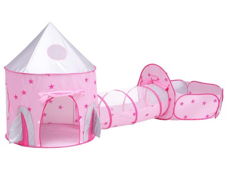 Keezi Kids Playhouse Play Tent Pop Up Castle Crawl Tunnel Basketball Hoop Pink Sale