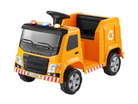 Rigo Kids Ride On Car Garbage Truck Police Light 12V Electric Toys Cars Yellow on Sale