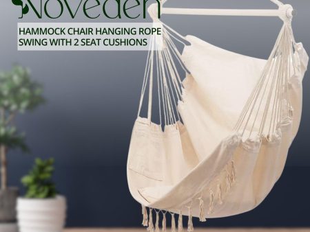 NOVEDEN Hammock Chair | Hanging Rope Swing | 2 Seat Cushions Included | Beige Online Sale