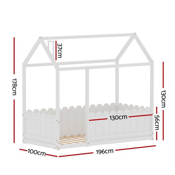 Artiss Bed Frame Wooden Kids House Single Frame White KORI on Sale