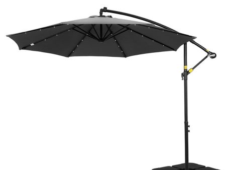 Instahut Outdoor Umbrella 3M Cantilever Beach LED Base Garden Sun Patio Charcoal For Sale