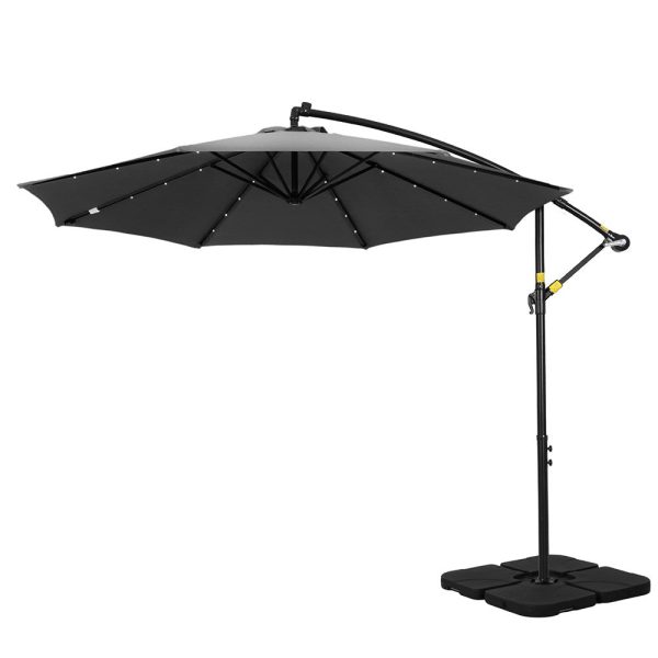 Instahut Outdoor Umbrella 3M Cantilever Beach LED Base Garden Sun Patio Charcoal For Sale