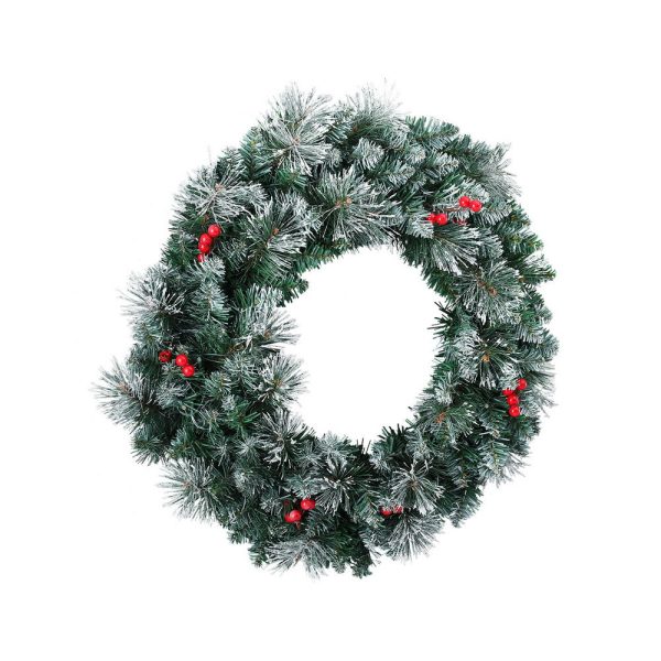 Jingle Jollys 60cm Christmas Wreath LED Lights Snowy Berries Garland Party Decor For Discount