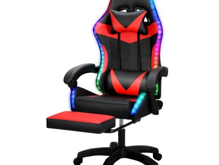 Artiss 6 Point Massage Gaming Office Chair 7 LED Footrest Red Cheap