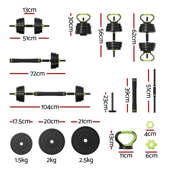 Everfit 25kg Adjustable Dumbbells Set Kettle Bell Weight Plates Barbells Gym Hot on Sale