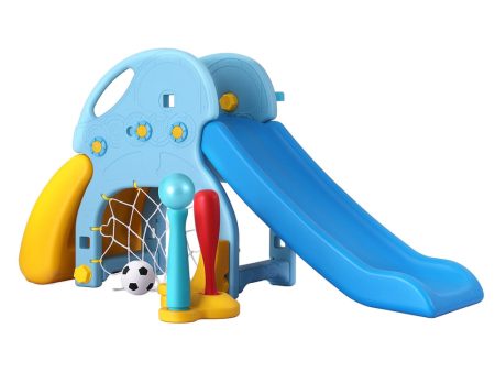 Keezi Kids Slide Set Baseball Bat Basketball Hoop Outdoor Playground 120cm Blue Online Sale