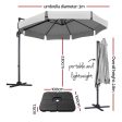 Instahut 3m Outdoor Umbrella w Base Cantilever Beach Roma 360 Degree Tilt Grey Online Sale