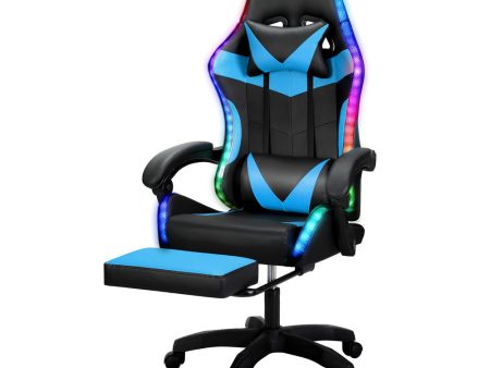 Artiss 6 Point Massage Gaming Office Chair 7 LED Footrest Cyan Blue For Cheap