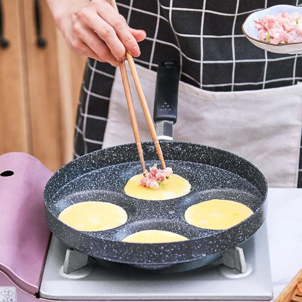 Justcook 24cm 4 Mold Non-Stick Egg Cooker Frying Pan - Black | Black Non-Stick Egg Cooker Pan on Sale