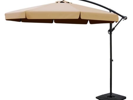 Instahut 3m Outdoor Umbrella w Base Cantilever Garden Beach Patio Beige Online now