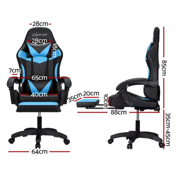 Artiss 6 Point Massage Gaming Office Chair 7 LED Footrest Cyan Blue For Cheap