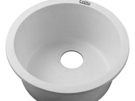 Cefito Stone Kitchen Sink - Round 430mm Granite Under Topmount | White For Cheap