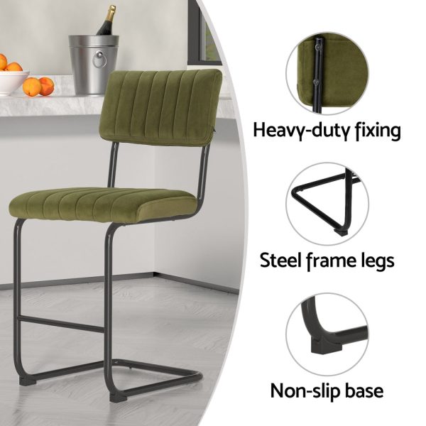 Artiss 2x Bar Stools Velvet Chairs Green Online Sale