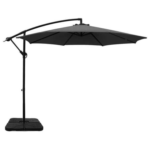 Instahut 3m Umbrella w Base Outdoor Cantilever Beach Garden Patio Parasol Charcoal Cheap