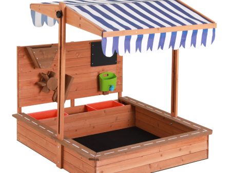 Keezi Kids Sandpit Wooden Canopy Sandbox With Cover Funnel Outdoor Toys 110cm Fashion