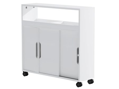 Artiss Bathroom Storage Cabinet Toilet Caddy Shelf 3 Doors With Wheels White Hot on Sale