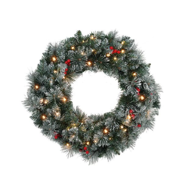 Jingle Jollys 60cm Christmas Wreath LED Lights Snowy Berries Garland Party Decor For Discount