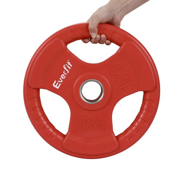 Everfit Weight Plates Standard 15kg Dumbbell Barbell Plate Weight Lifting Home Gym Red Supply