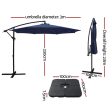 Instahut 3m Umbrella w Base Outdoor Cantilever Beach Garden Patio Parasol Navy Online