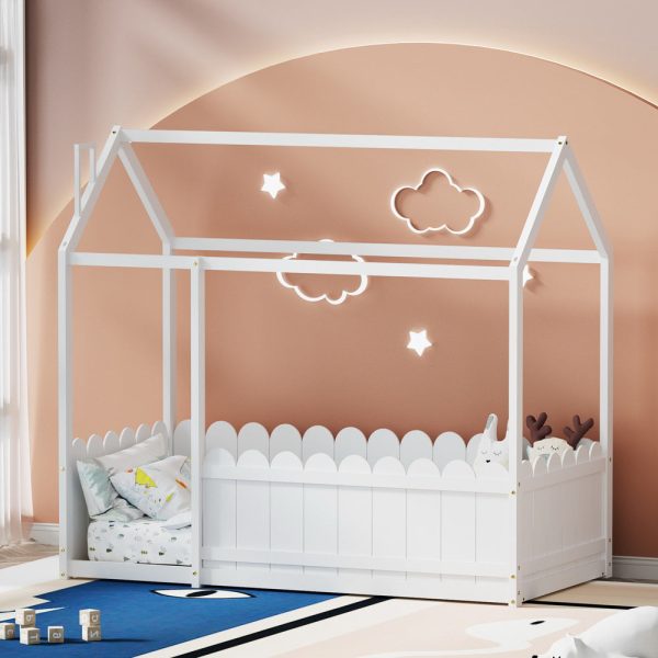 Artiss Bed Frame Wooden Kids House Single Frame White KORI on Sale