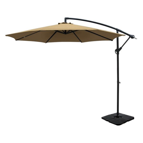 Instahut 3m Umbrella w Base Outdoor Cantilever Beach Garden Patio Parasol Beige For Discount