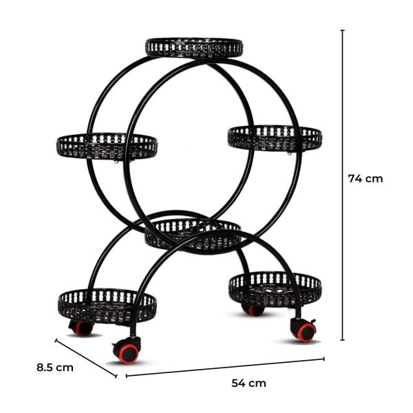 NOVEDEN 4 Layer 6 Pots Flower Holder Plant Stand Shelf with 4-Wheel (Black) NE-PSD-100-JZ Supply