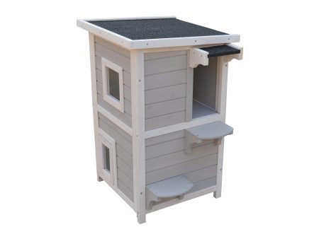 2-Story Rainproof Kitty House with Escape Door | Cat Shelter Condo For Discount