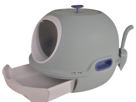 Hooded Cat Litter Box Tray House | Blue | Drawer and Scoop Included Online Hot Sale