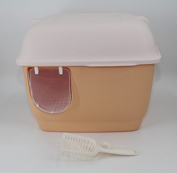 XL Hooded Cat Toilet Litter Box | Orange | Handle and Scoop Included Online now